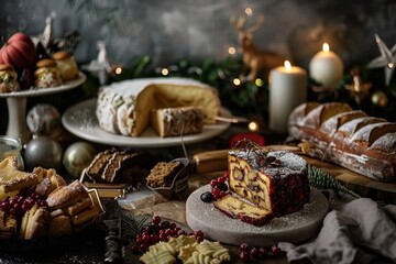 Fototapeta premium Festive Christmas Cookies and Pinecones on Table - Holiday Decorations, Star Anise, and Candle