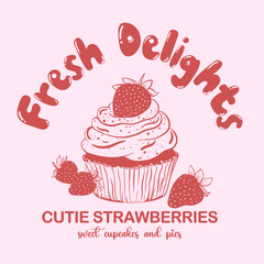 strawberry cupcake illustration with the words 
