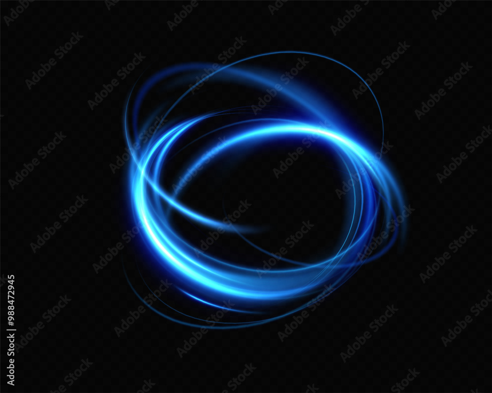 Poster blue neon ring. glowing circle. glow effect. round light frame. abstract light lines of movement and