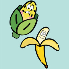 Character of fruits and vegetables icon vector flat illustration