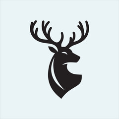 deer logo black icon, cartoon deer animal on a plain white background vector logo