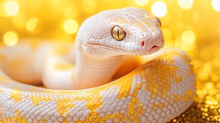 Fototapeta premium White Python on Gold Snake with Gold Glitter Symbolizing Luck and Prosperity for Chinese New Year