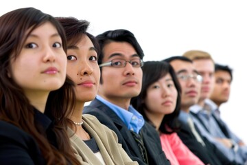 A group of individuals seated side by side, possibly in a meeting or social setting