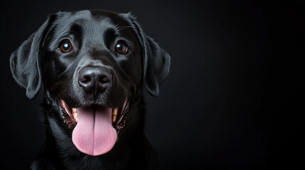 Fototapeta premium A black Labrador with its tongue sticking out, a happy expression 