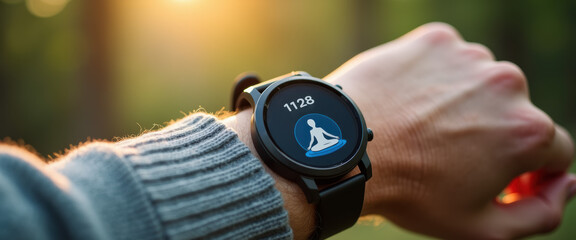 Smartwatch Shows Yoga Pose on Screen, Healthy Lifestyle Concept, Mindfulness App Illustration