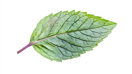 Obraz premium a single peppermint leaf on white background