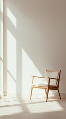 Minimalist Elegance: Simple Wooden Chair in White Room