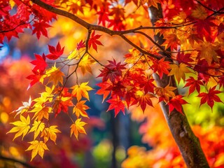 Obraz premium Autumn's treasures display themselves in a kaleidoscope of red, orange, and yellow hues, as leaves dance on branches