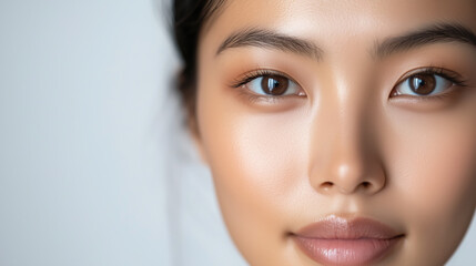 Minimalist Setting Featuring Close-Up of Dewy Skin and Foundation Application Showcasing a Flawless, Natural Finish