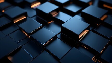 Abstract Dark Blue Cubes with Warm Glows