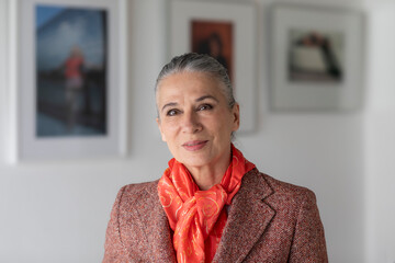 Smiling woman in art museum