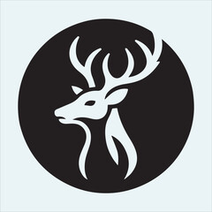 deer logo black icon, cartoon deer animal on a plain white background vector logo