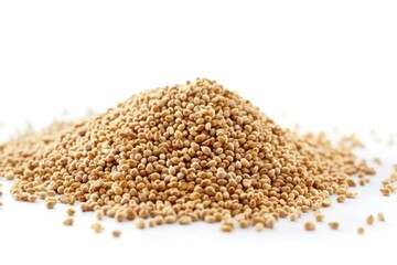 A compact cluster of sesame seeds on a clean white surface, ideal for food or design illustrations
