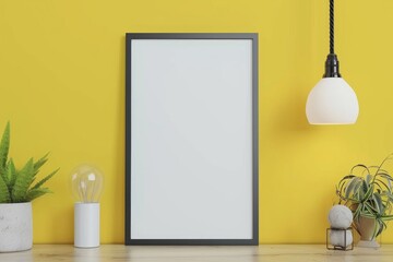Minimalist Workspace with Frame, Lamp, and Plants