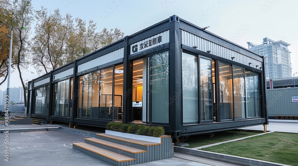 Poster A meter container office and sales center.