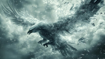Obraz premium Majestic eagle soaring through a stormy sky, symbolizing freedom and strength.
