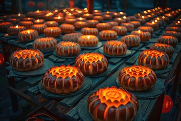 A table filled with multiple birthday party cakes lit up by candles, perfect for celebrating special occasions