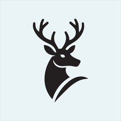 deer logo black icon, cartoon deer animal on a plain white background vector logo