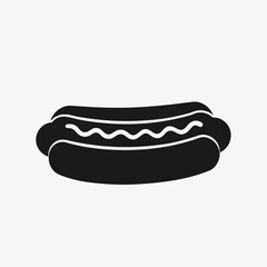 Hotdog with Mustard Glyph Icon – Vector Silhouette Illustration for Fast Food Graphics