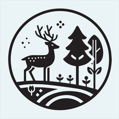 deer logo black icon, cartoon deer animal on a plain white background vector logo