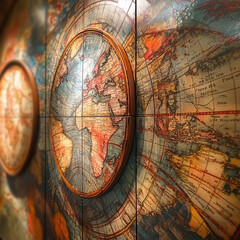 Fototapeta premium Vintage map of the world with a focus on the continents of africa and europe, evoking a sense of history and exploration