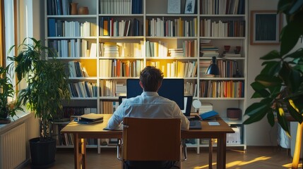 Cozy Home Office with Bookshelves and Sunlight