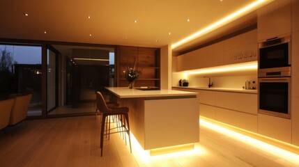 Elegant Modern Kitchen with Stylish Design and Soft Lighting