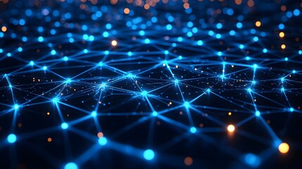 Fototapeta premium Abstract Network Connection, Blue and Orange Lights, Technology Background