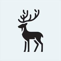 deer logo black icon, cartoon deer animal on a plain white background vector logo