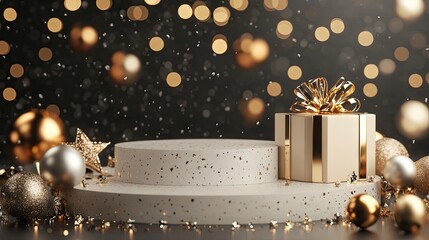 Podium on a New Year's background	