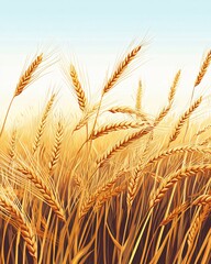 Fototapeta premium A field of golden wheat swaying in the breeze against a blue sky.