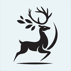 deer logo black icon, cartoon deer animal on a plain white background vector logo