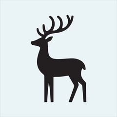 deer logo black icon, cartoon deer animal on a plain white background vector logo