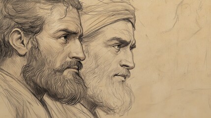 Fototapeta premium A King’s Interest: Biblical Illustration of King Xerxes Leaning Forward, His Face Showing Curiosity and Concern as He Listens to Esther’s Words