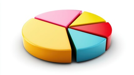 Obraz premium Colorful 3D Pie Chart with Five Segments Representing Data Visualization and Business Analytics
