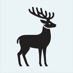 deer logo black icon, cartoon deer animal on a plain white background vector logo