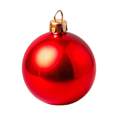 Single red Christmas bauble with a gold cap on transparent background	
