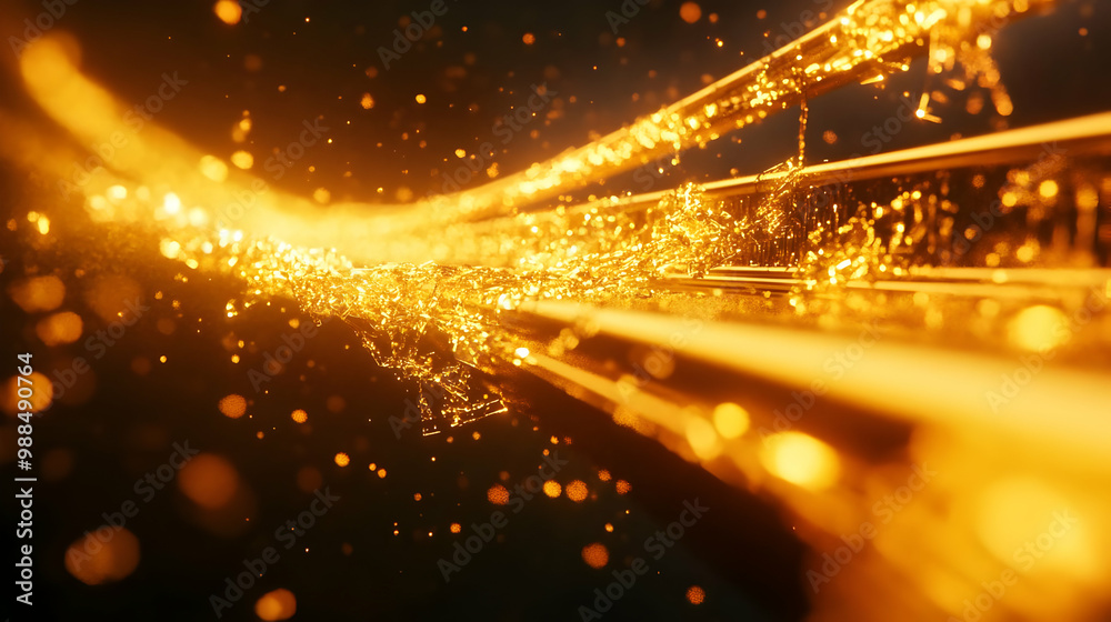 Poster abstract golden light trails on a dark background creating a dynamic and mesmerizing effect.