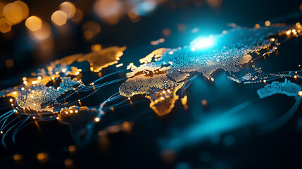 Golden and blue world map with conections