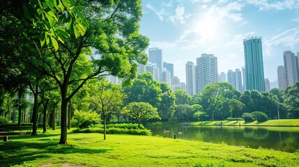 Naklejka premium Futuristic Cityscape Powered by Sustainable Green Energy and Eco Friendly Urban Development