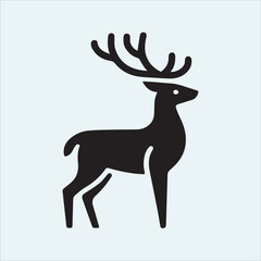deer logo black icon, cartoon deer animal on a plain white background vector logo