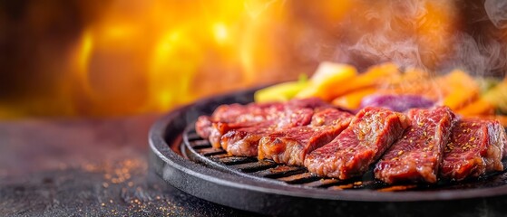 Juicy Sizzling Steak On Hot Plate.