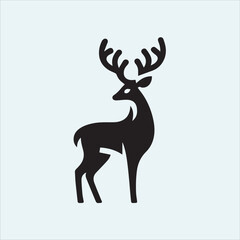 deer logo black icon, cartoon deer animal on a plain white background vector logo