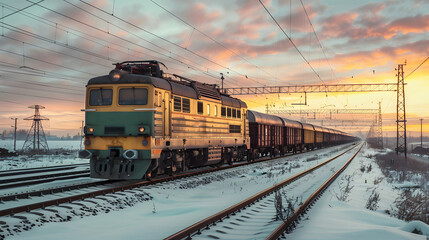 Obraz premium A freight train on a railway track transports containers and tanks with fuel. AI Generated