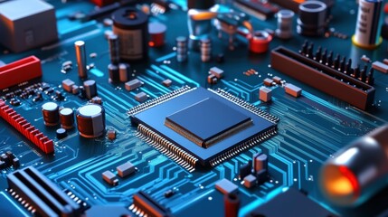 Obraz premium Close-up View of Modern Electronic Circuit Board