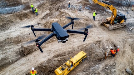 Drone Surveying Construction Site from Above