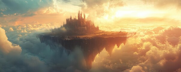 Obraz premium Floating castle in a mystical land, fantasy, rich colors, digital painting