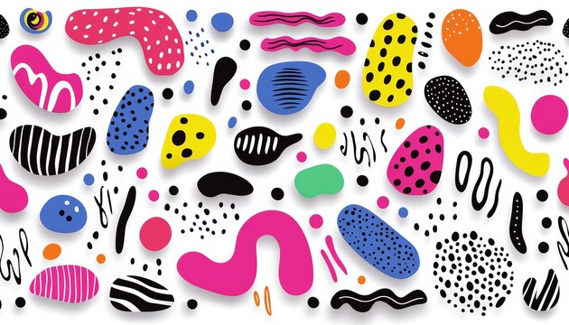 Youthful pattern with fun shapes, bold colors, and clean lines, playful child-like design, vibrant, energetic, and cheerful, perfect for kids, simple abstract elements