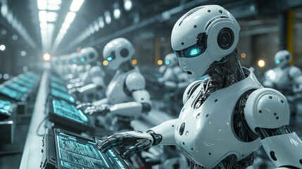 Fototapeta premium advanced robots efficiently working on an automated production line with artificial intelligence robotics technology.