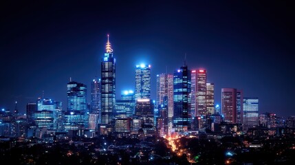 Stunning Night Cityscape with Vibrant Skyline Lights
